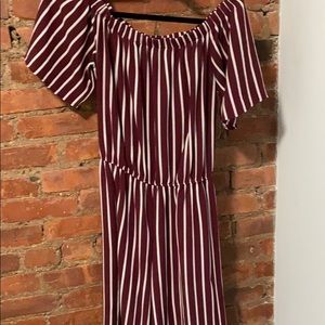 Striped jumpsuit! Off the shoulders.